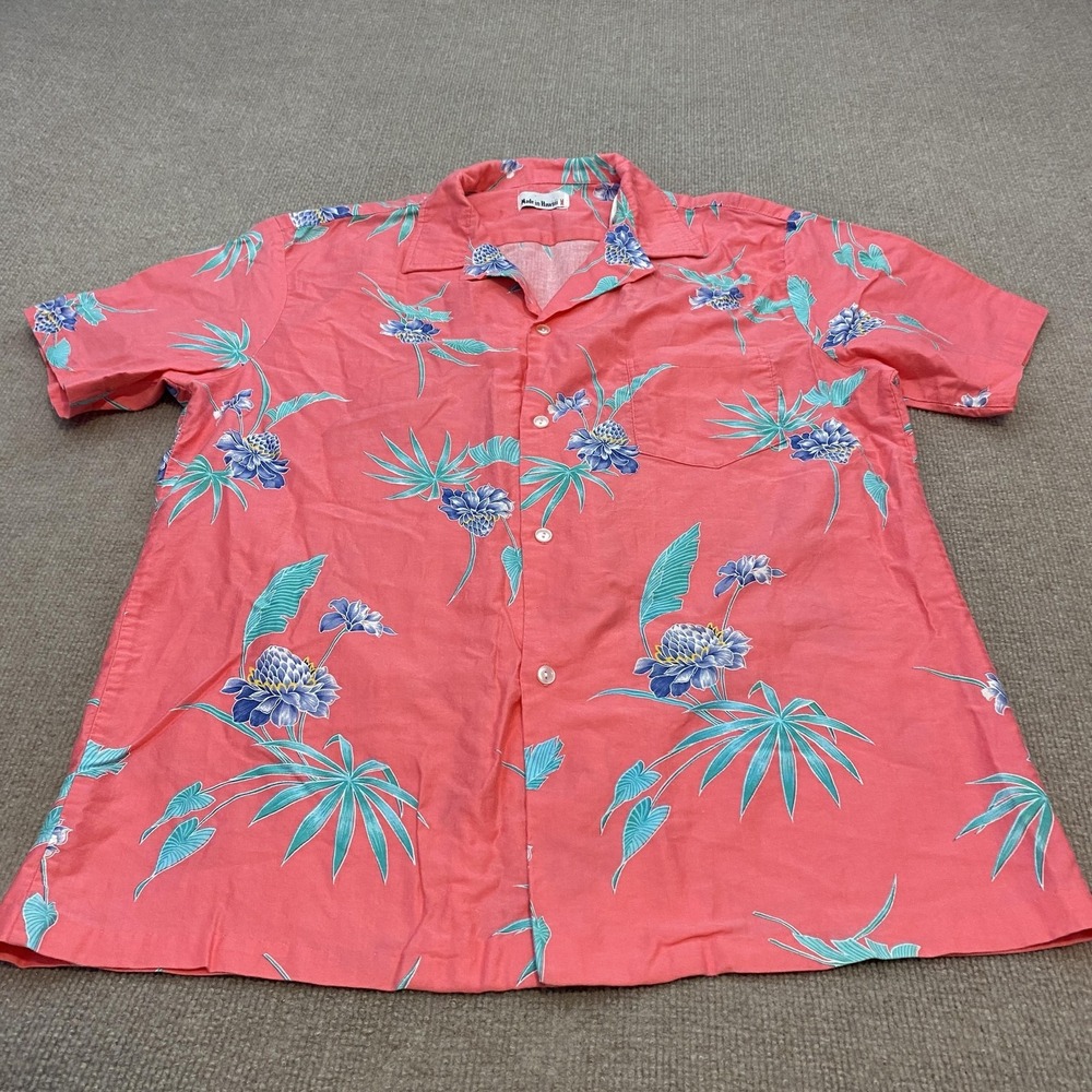 Vintage Made In Hawaii Shirt Men XL Pink Floral Hawaiian Short Sleeve Cotton 70s